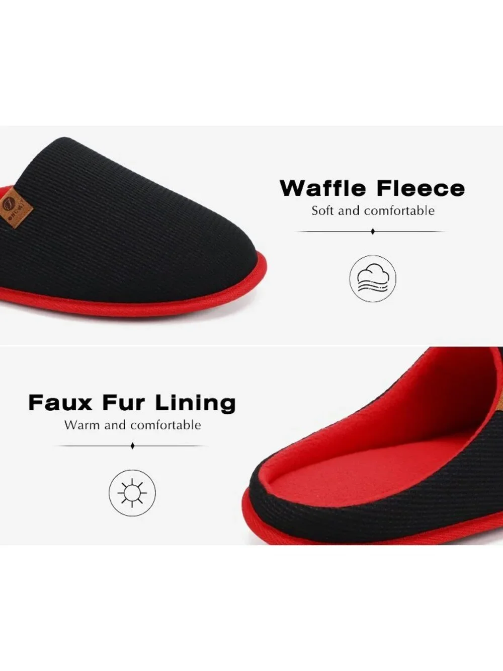 Mens Black And Red Cushion Foam Shake Fleece Faux Fur Lining House Slipper Shoes